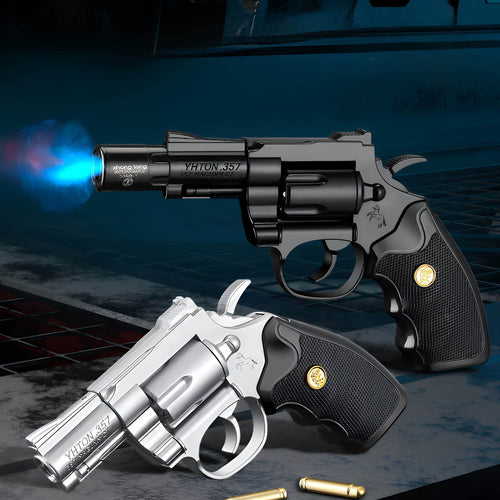 Side view of realistic Python Revolver Lighter metal body