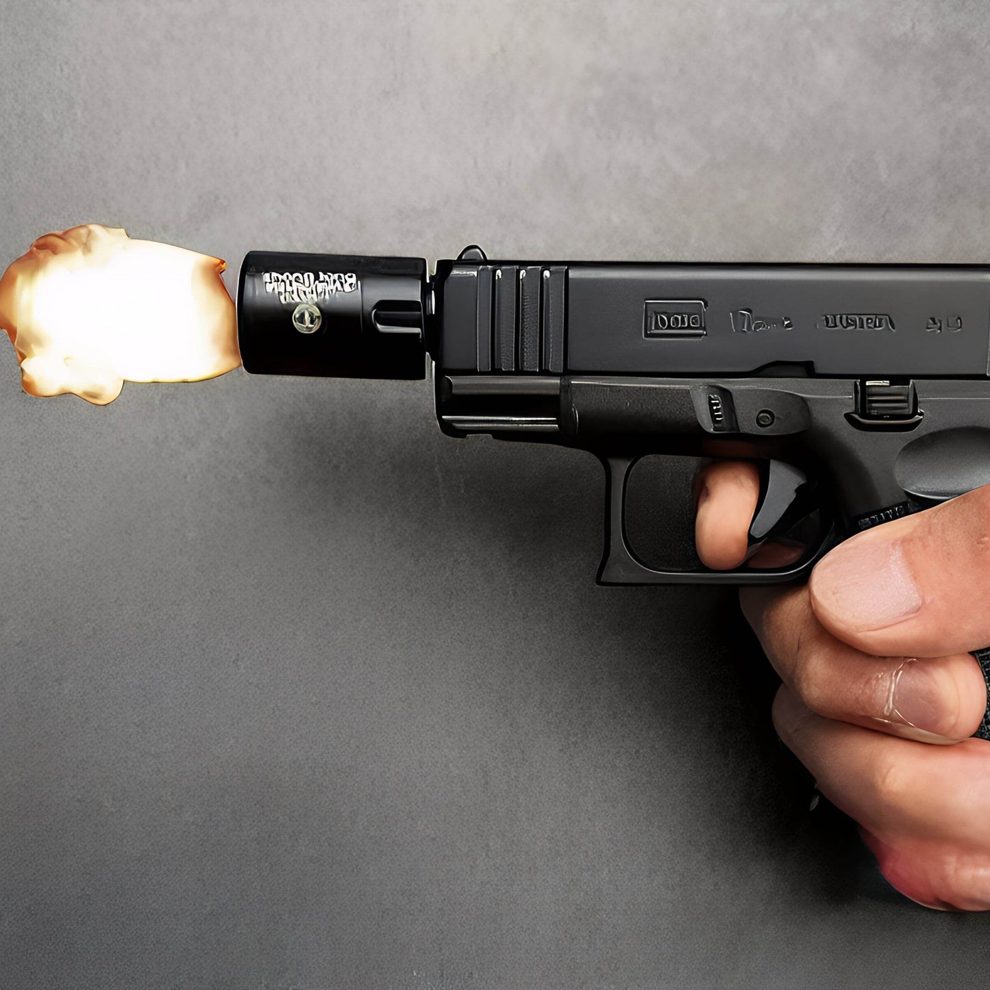 Hand holding Glock 17 Pistol Lighter demonstrating movable slide action
